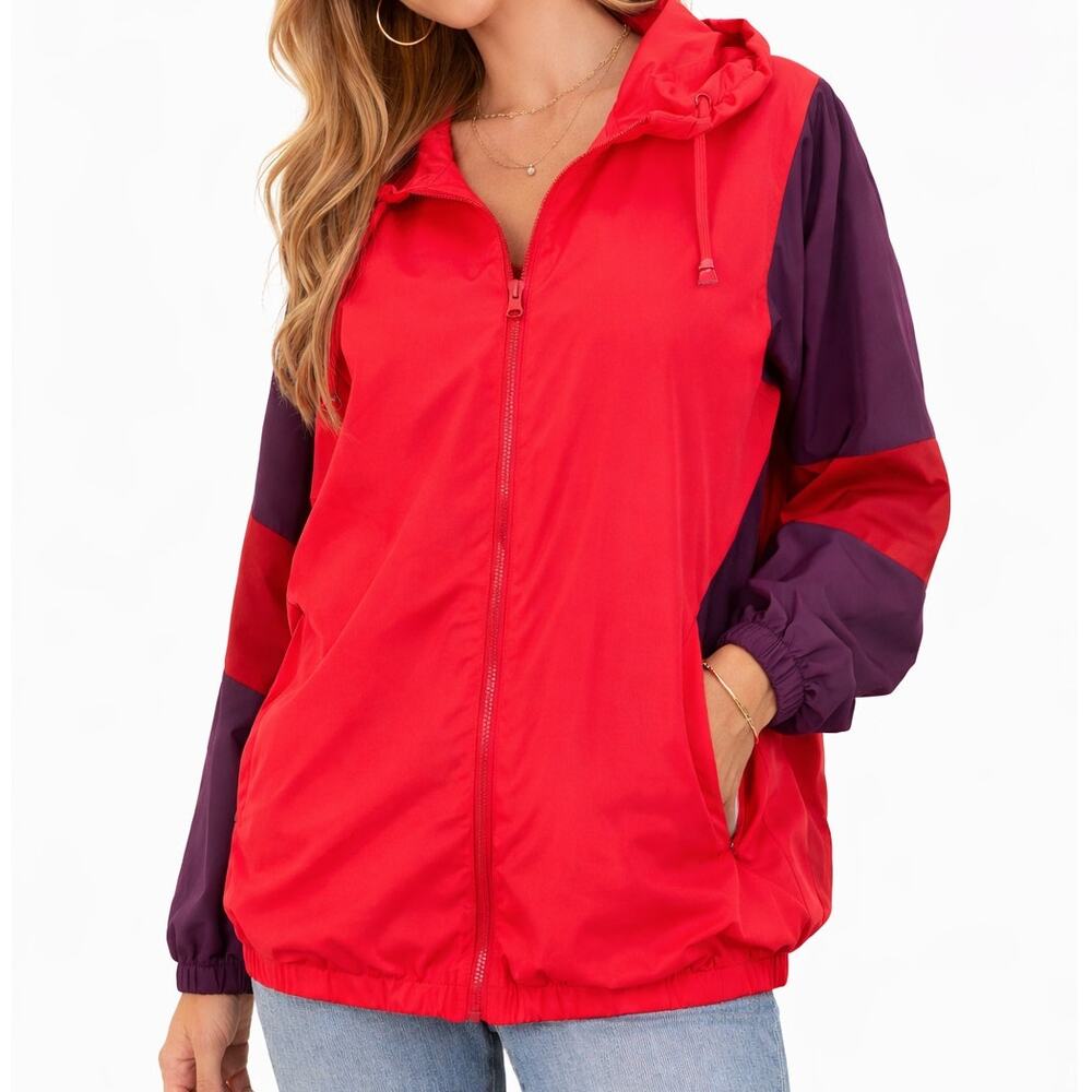 PINK Victoria's Secret Colorblock Hooded Windbreaker Jacket M/L Red Purple